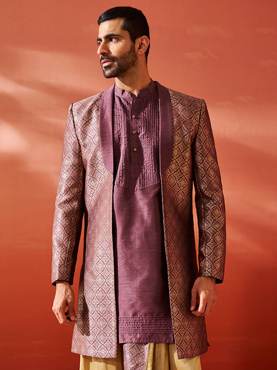 Men's Purple Silk Blend Sherwani