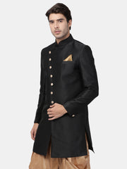 Men's Black Silk Blend Sherwani Only Top