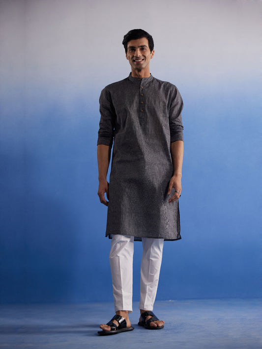 Men's Black And White Pure Cotton Kurta Pyjama Set