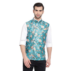 Men's Turquoise Silk Blend Nehru Jacket