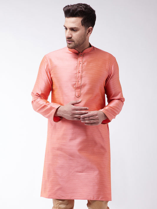 Men's Pink Silk Blend Kurta