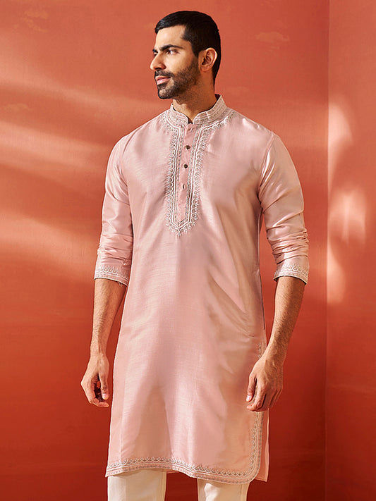 Men's Peach Silk Blend Kurta