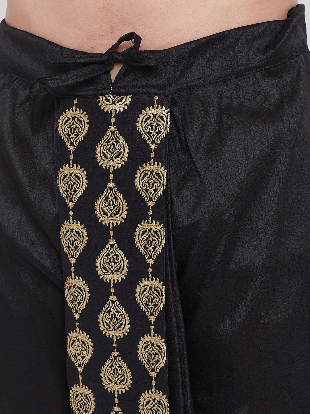 Men's Black Silk Blend Embroidered Dhoti