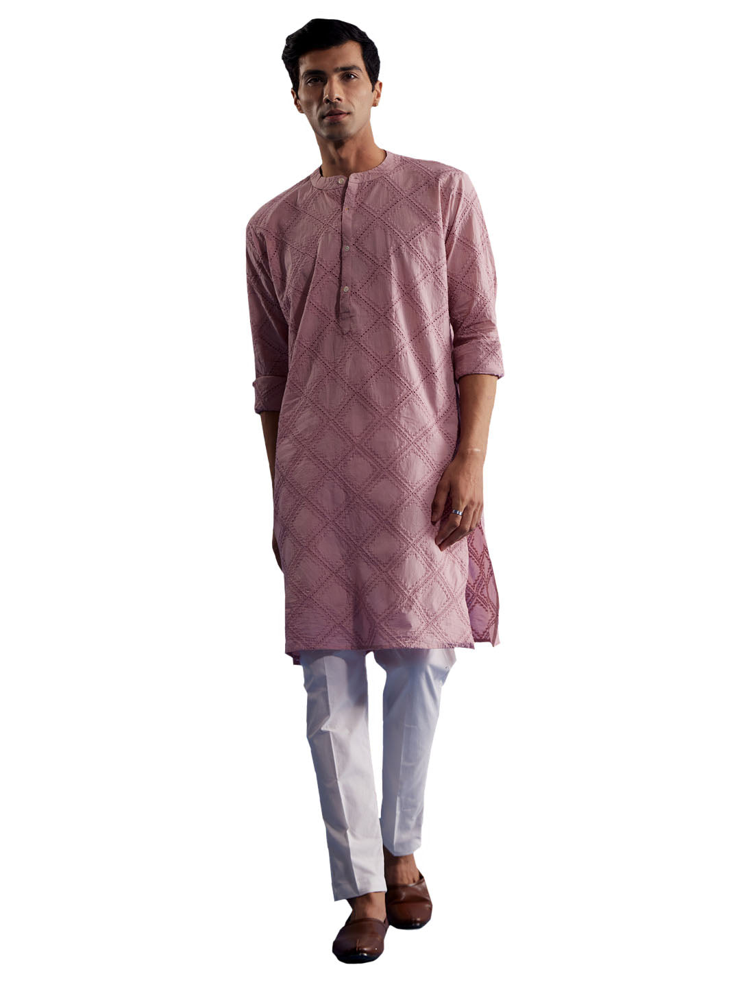 Men's Pink Cotton Kurta Pyjama Set