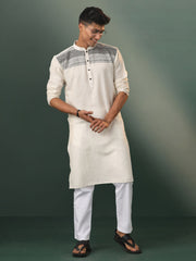 Men's Cream And Black Cotton Kurta Pyjama Set