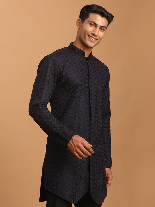 Men's Navy Blue Silk Blend Kurta