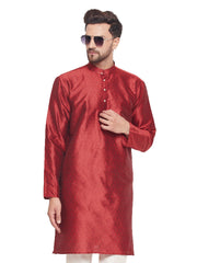 Men Maroon Silk Blend Kurta