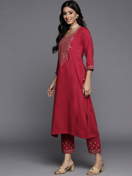 Kalini Womens Embroidered Kurta Paired With Embroidered Trouser And Ombre Dupatta