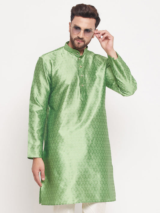 Men Mint Green Silk Blend Kurta