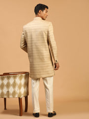 Men's Beige Silk Blend Sherwani Set