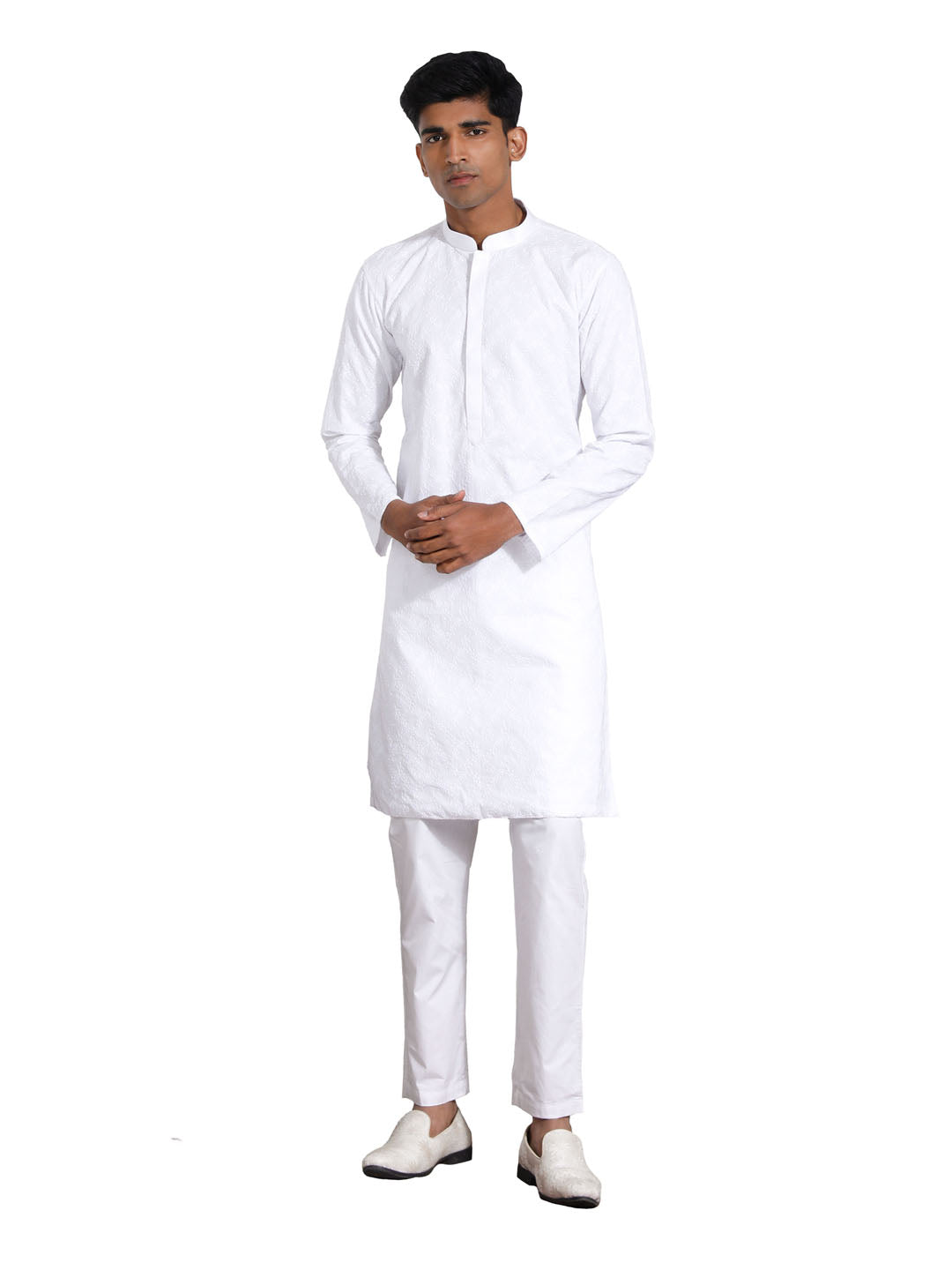 Men's White Cotton Kurta Pyjama Set