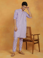 Men's Lavender Cotton Silk Kurta And Pyjama Set