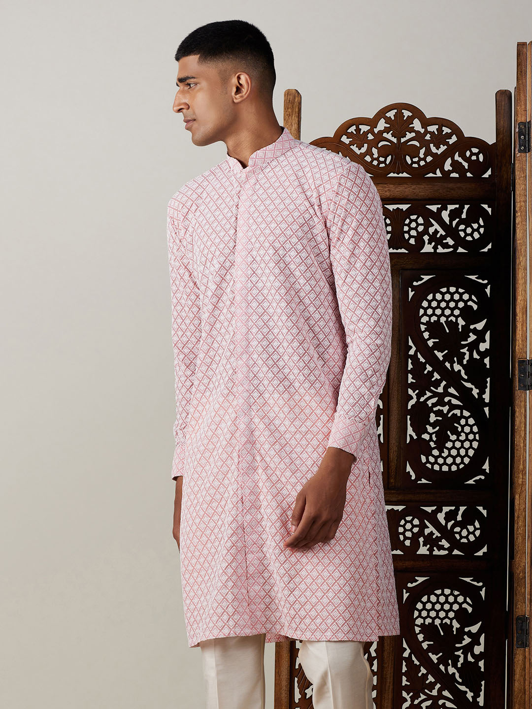 Men's Pink Georgette Kurta