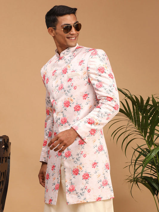 Men's Multicolor Base Pink - Sherwani Only Top