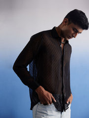 Men's Black Georgette Ethnic Shirt