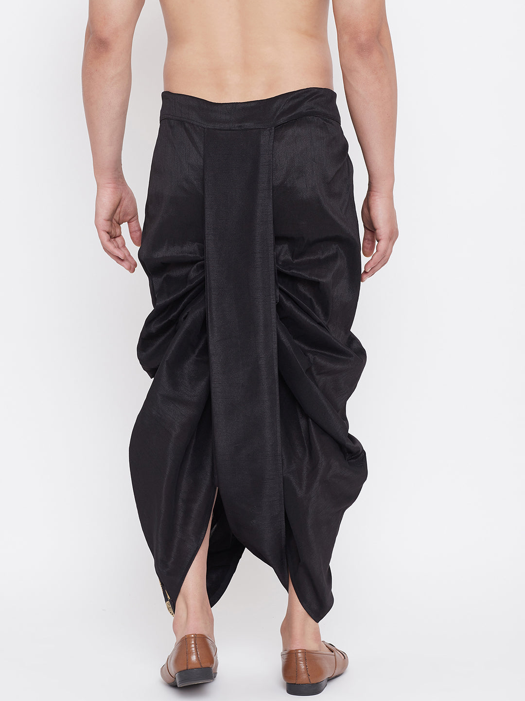 Men's Black Silk Blend Embroidered Dhoti