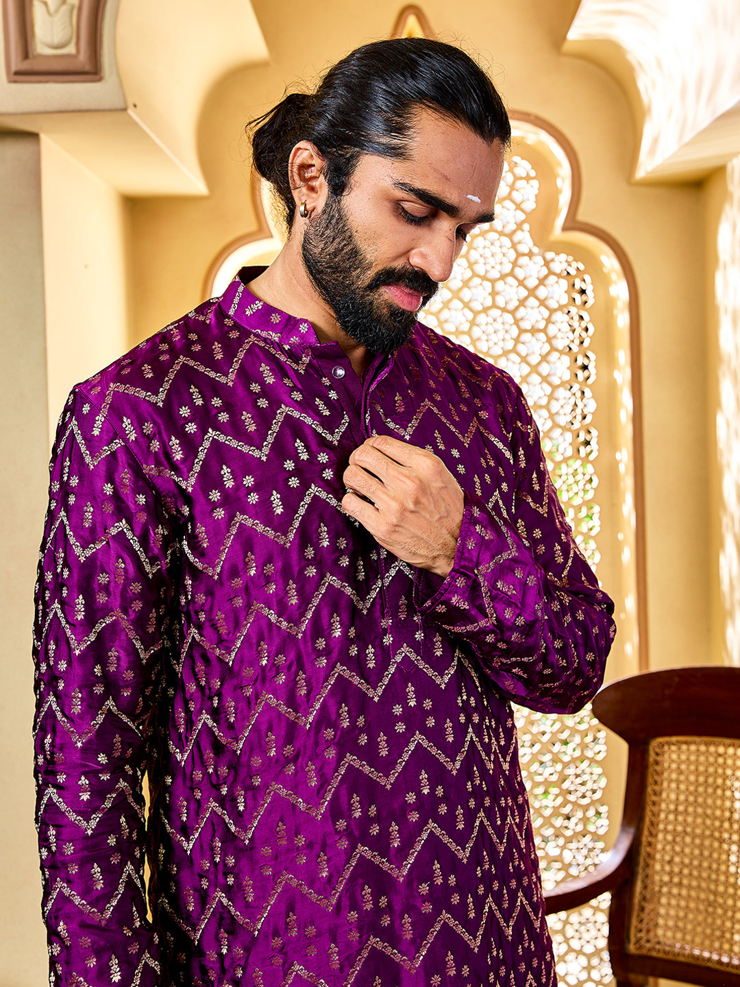 Men's Purple Silk Blend Kurta