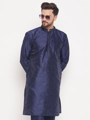 Men Navy Blue Silk Blend Kurta