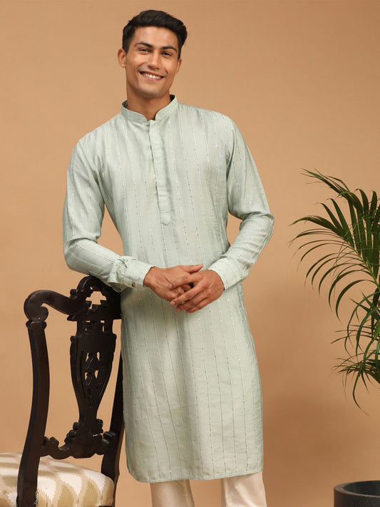 Men's Green Cotton Blend Kurta