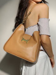 Women's The Monogram Shoulder Bag - Camel Brown