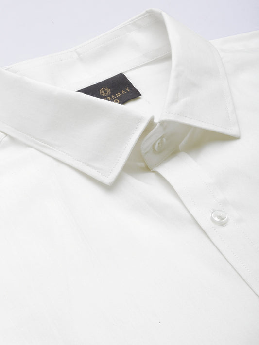 Men's White And White Pure Cotton Shirt And Mundu