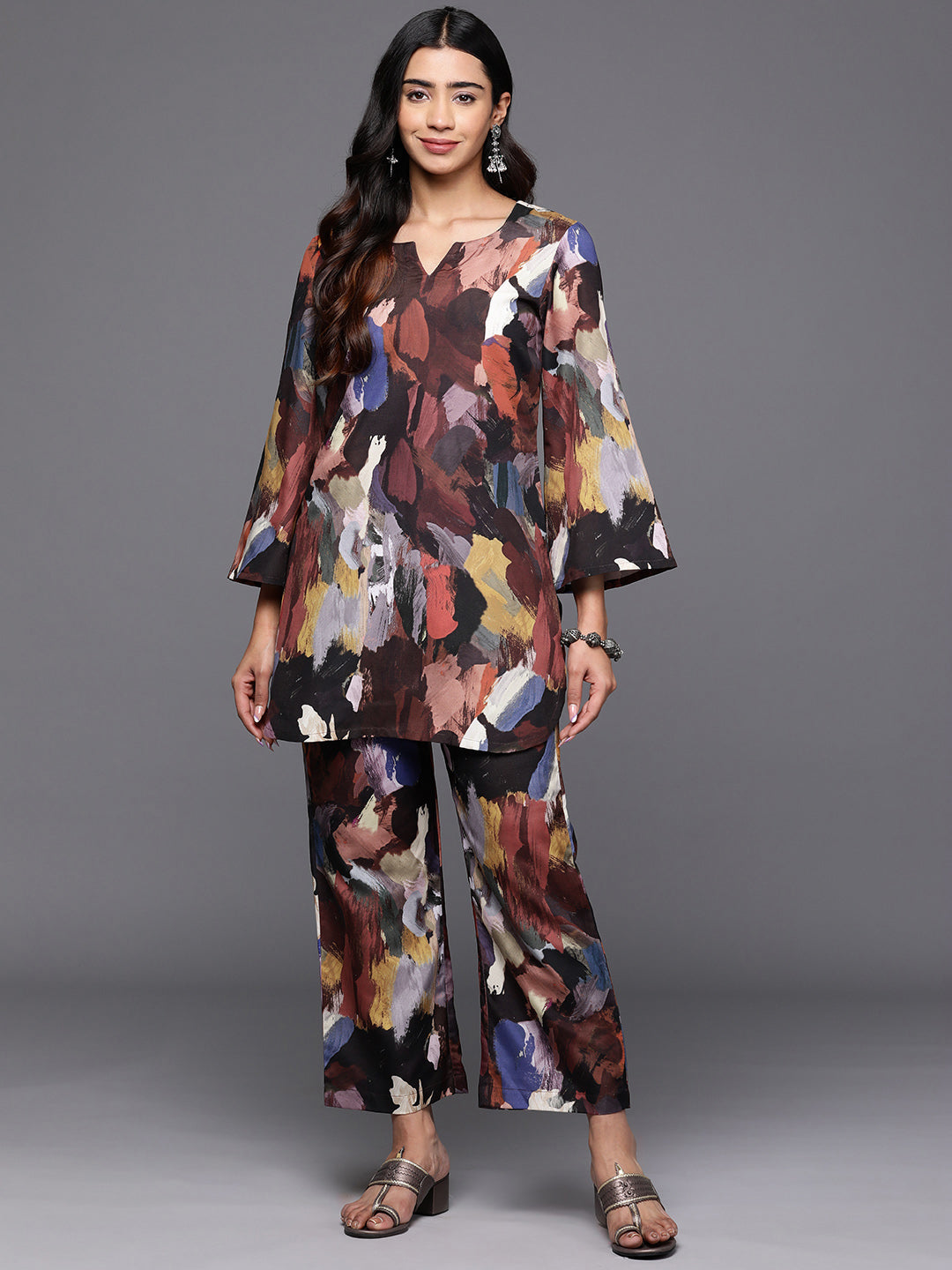 Women Black Abstract Printed  Co-Ords