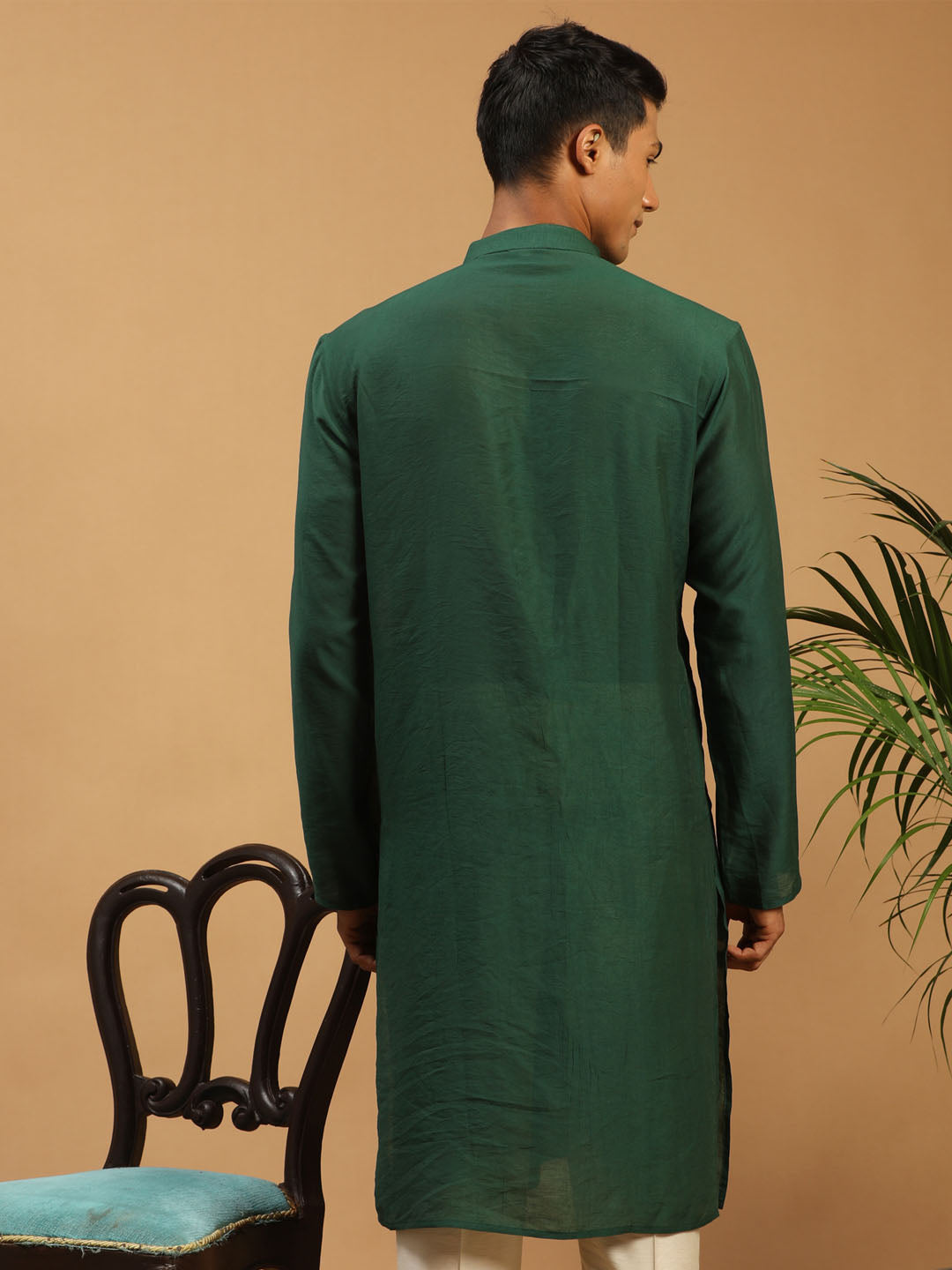 Men's Green Cotton Blend Kurta