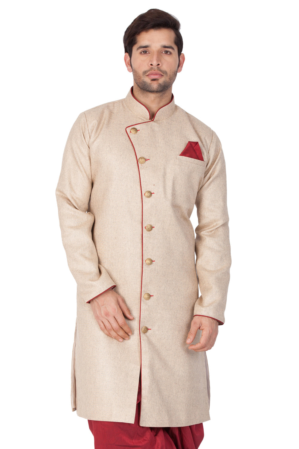 Men's Beige Cotton Blend Sherwani Only Top