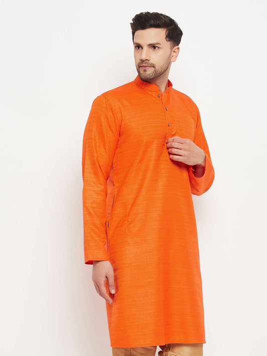 Men's Orange Silk Blend Kurta