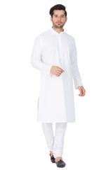 Men's White Cotton Blend Kurta Pyjama Set