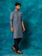 Men's Blue Rayon Cotton Kurta Pyjama Set