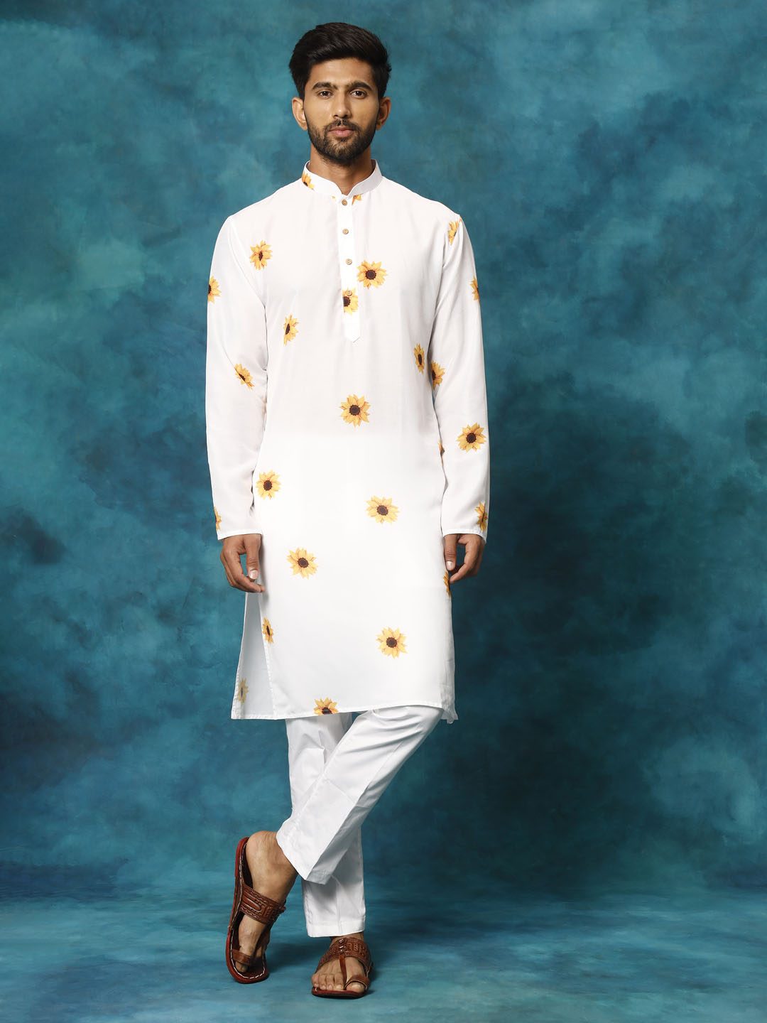 Men's Cream Cotton Blend Kurta Pyjama Set