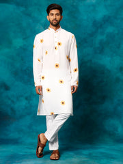 Men's Cream Cotton Blend Kurta Pyjama Set