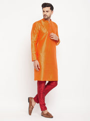 Men's Orange Silk Blend Kurta