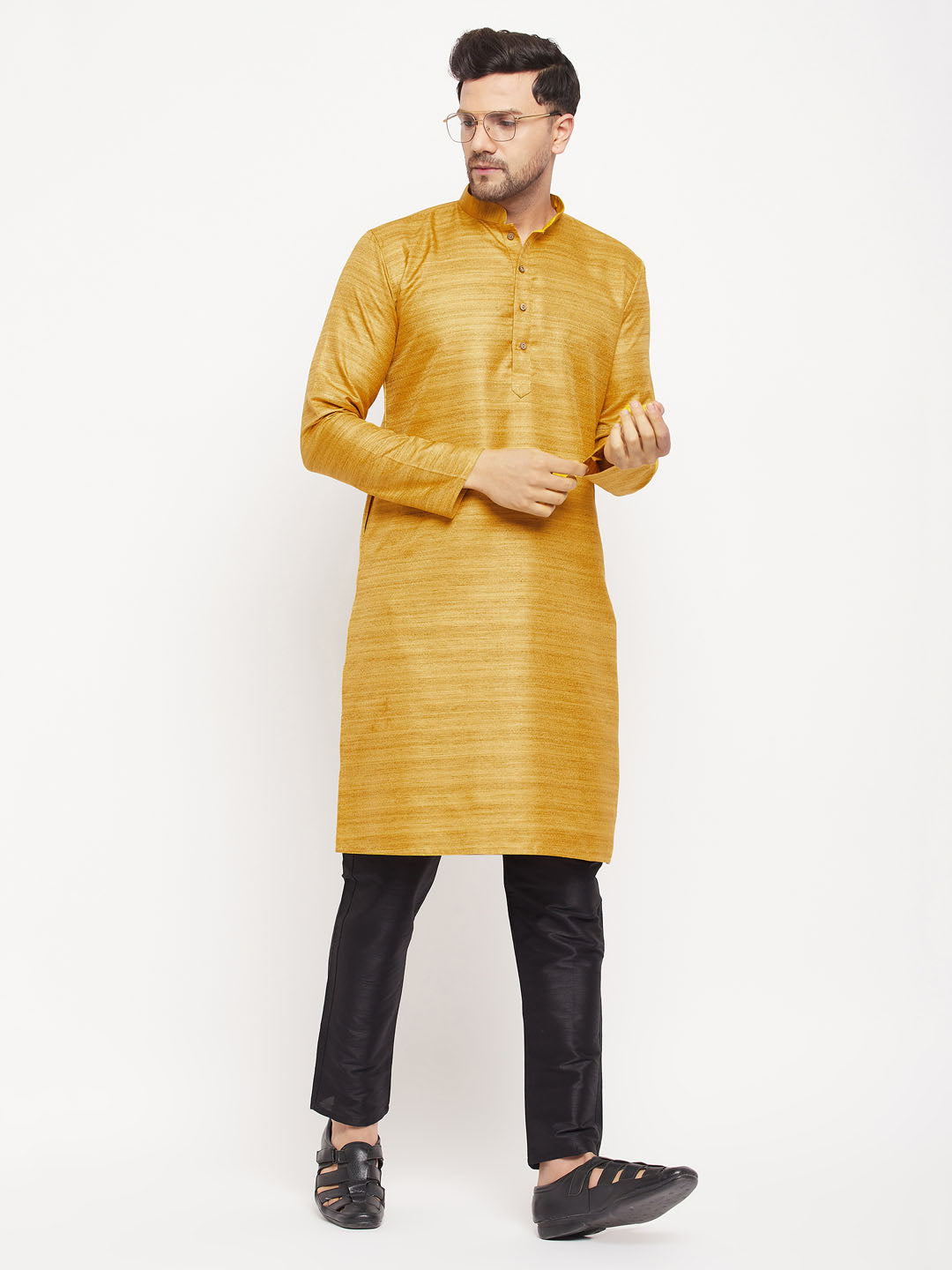 Men's Mustard Silk Blend Kurta