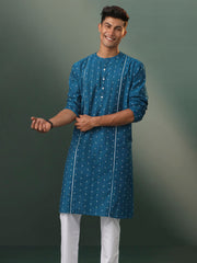 Men's Turquoise Cotton Kurta