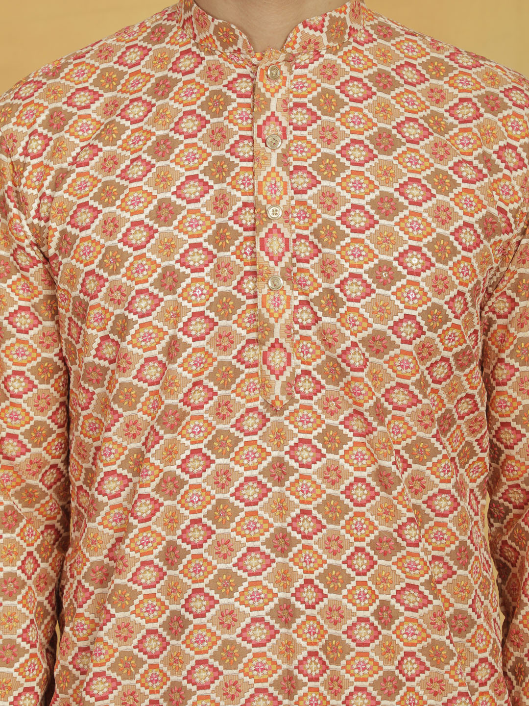 Men's Orange Maslin Kurta