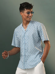 Men's Blue Cotton Ethnic Shirt