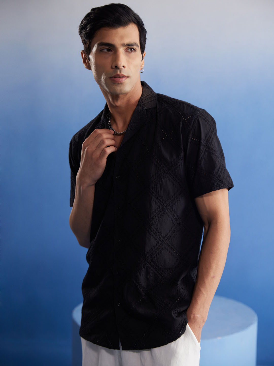 Men's Black Cotton Ethnic Shirt