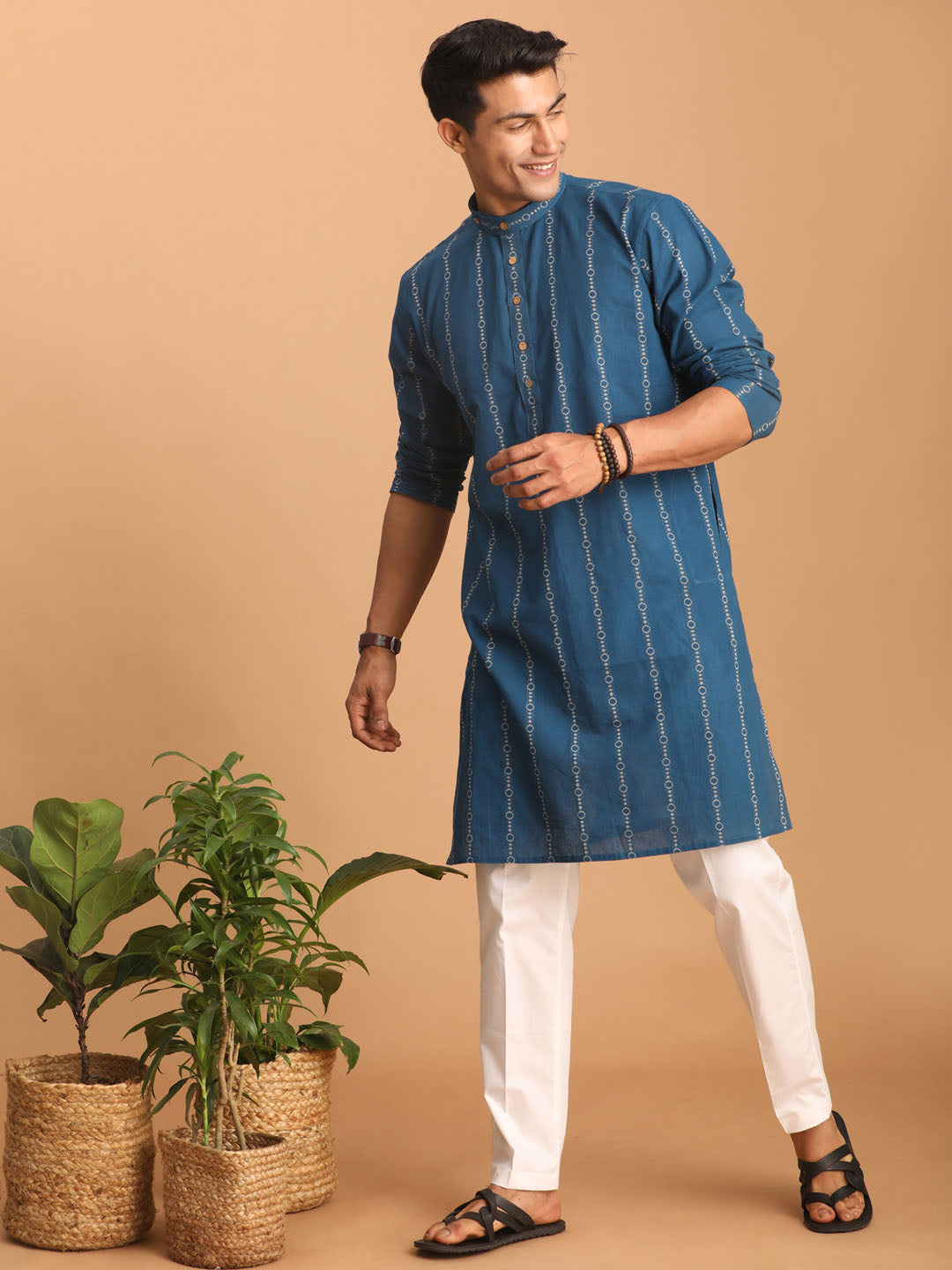 Men's Indigo Blue Cotton Kurta And Pyjama Set