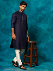 Men's Navy And Cream Cotton Blend Kurta Pyjama Set