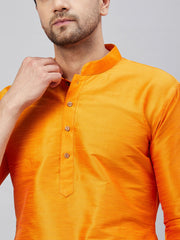 Men's Orange And Maroon Cotton Blend Kurta Pyjama Set