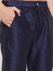 Men's Navy Blue Silk Blend Pant Style Pyjama