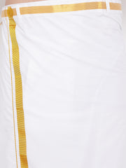 Men's Mustard and White Silk Blend Shirt And Mundu