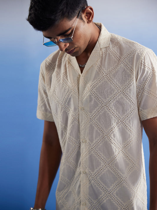 Men's Cream Cotton Ethnic Shirt