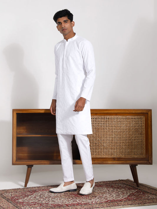 Men's White Cotton Kurta Pyjama Set