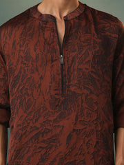 Men's Coffe And Black Cotton Blend Kurta Pyjama Set