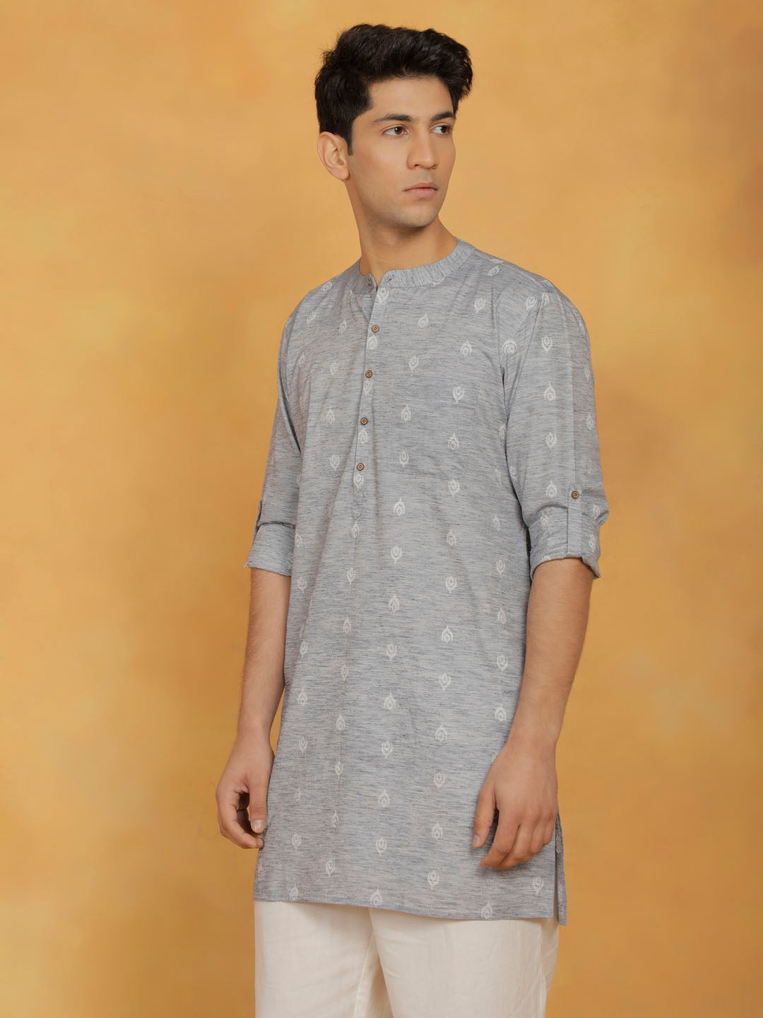 Men's Gray Cotton Kurta