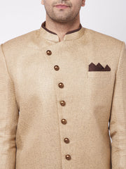 Men's Beige Polyester Lurex Blend Sherwani Only Top