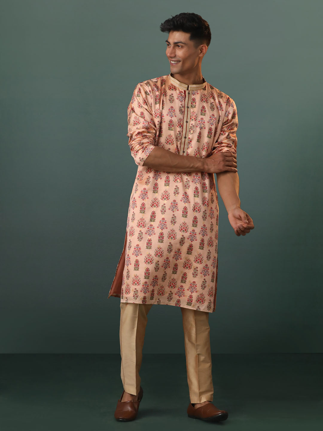 Men's Peach Silk Blend Kurta